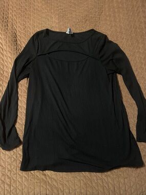 BiBi Black Ribbed Long-Sleeve Scoop Neck Top